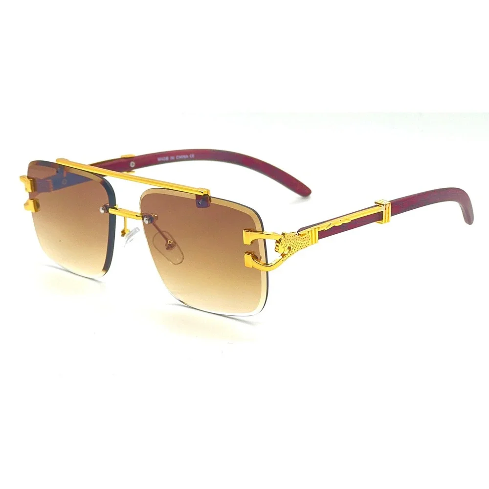 Mens‎ Frameless Square Sunglasses Summer Festival Shades Gradient Brown Lenses